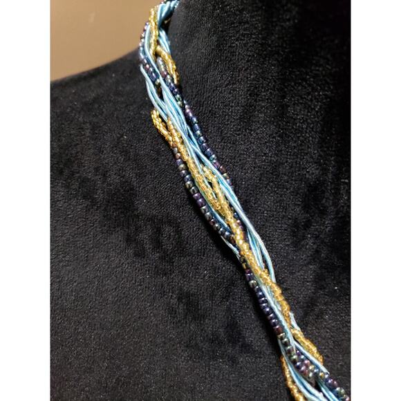 Womens Multilayer Seed Beads Twisted String Crackle Acrylic Pendant Necklace - Picture 5 of 6